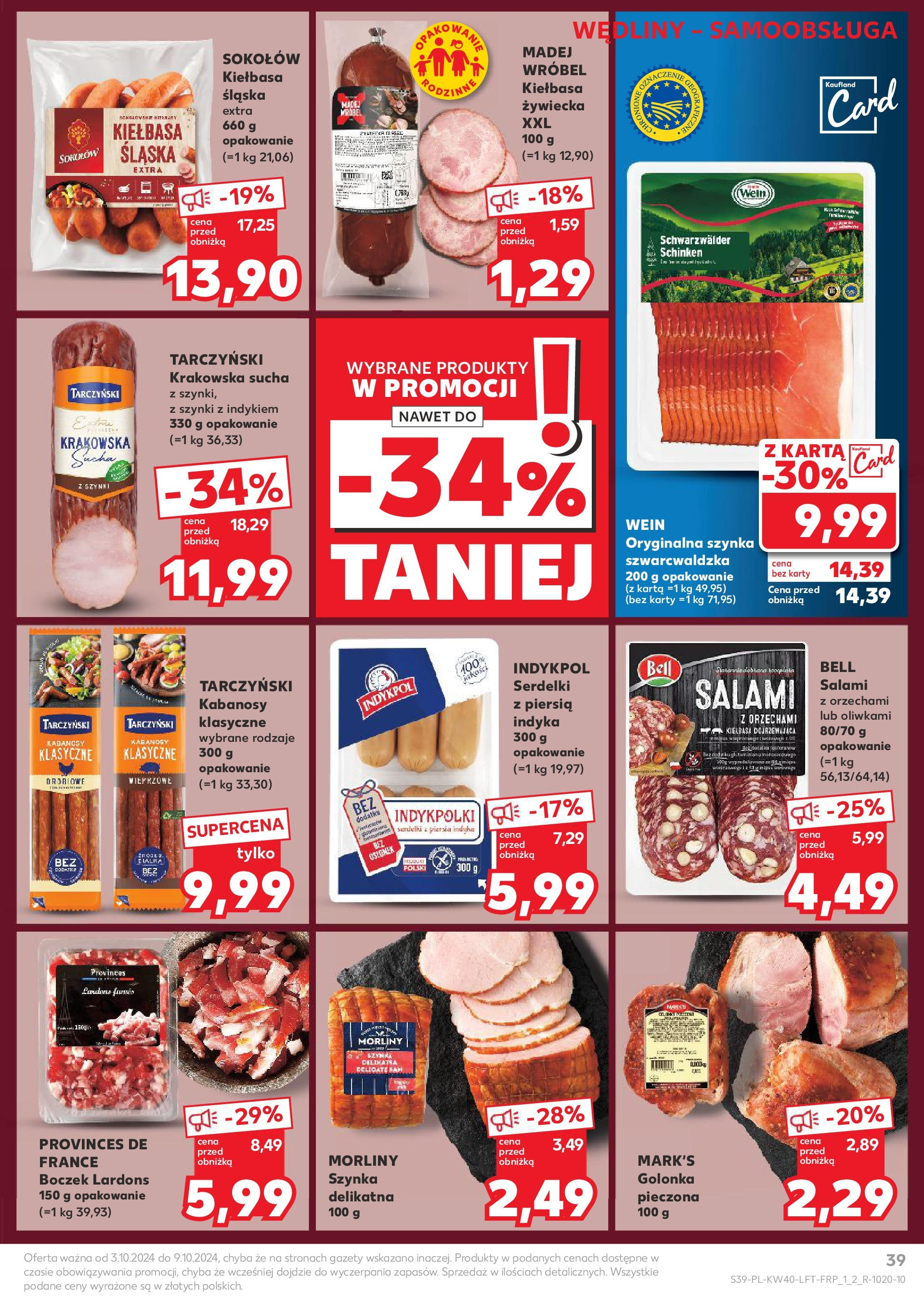 Kaufland gazetka od 03.10.2024 - od jutra PDF | Strona: 39 | Produkty: Kiełbasa, Bell, Boczek, Salami