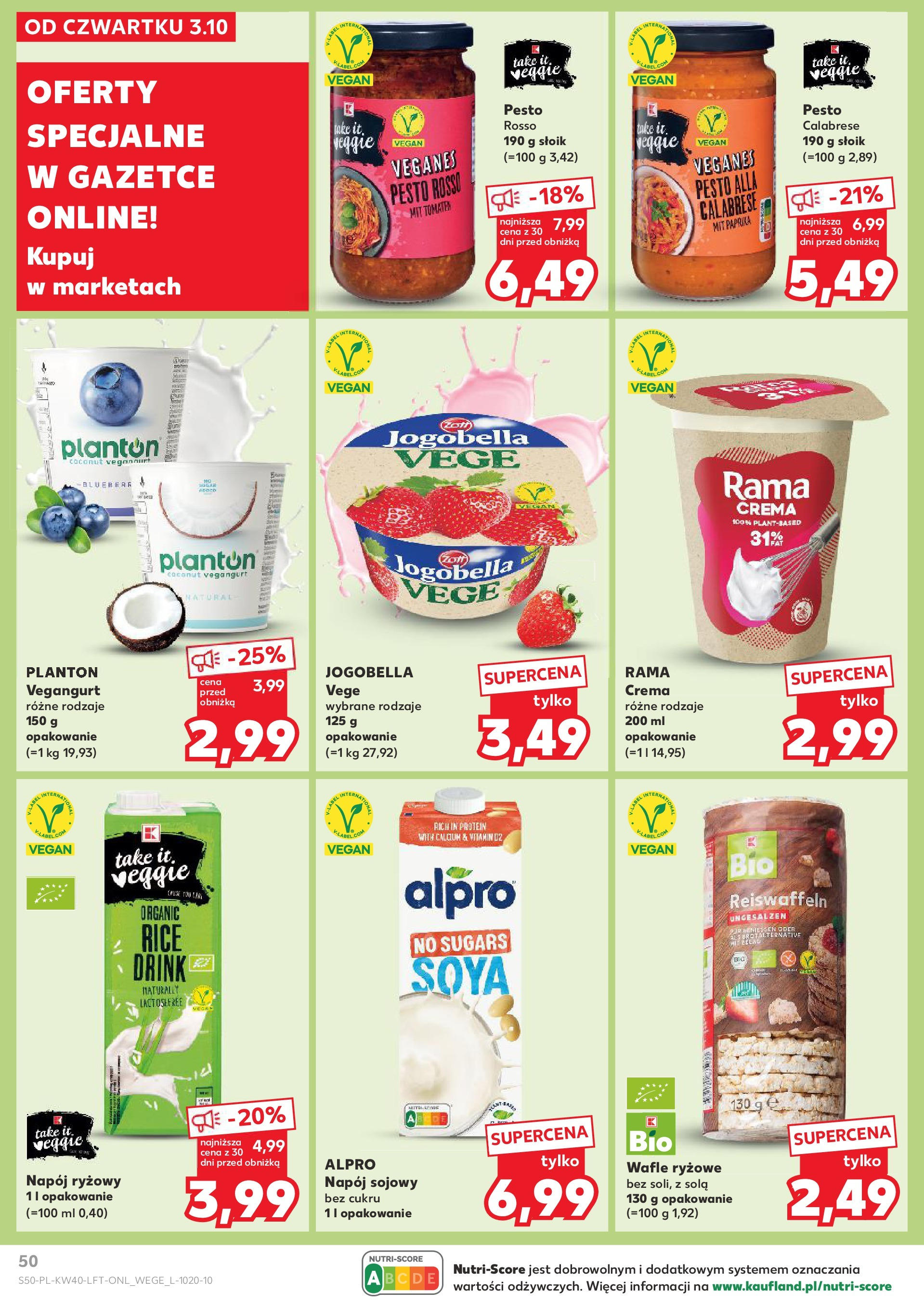 Kaufland gazetka od 03.10.2024 - od jutra PDF | Strona: 50 | Produkty: Wafle, Alpro, Napój ryżowy, Pesto