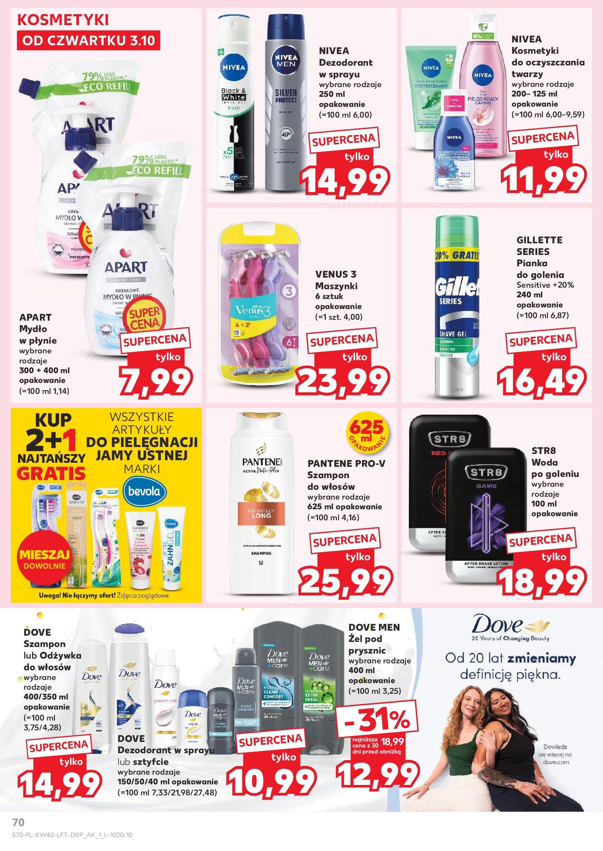 Kaufland gazetka od 03.10.2024 - od jutra PDF | Strona: 70 | Produkty: Gillette, Mydło, Dezodorant, Woda