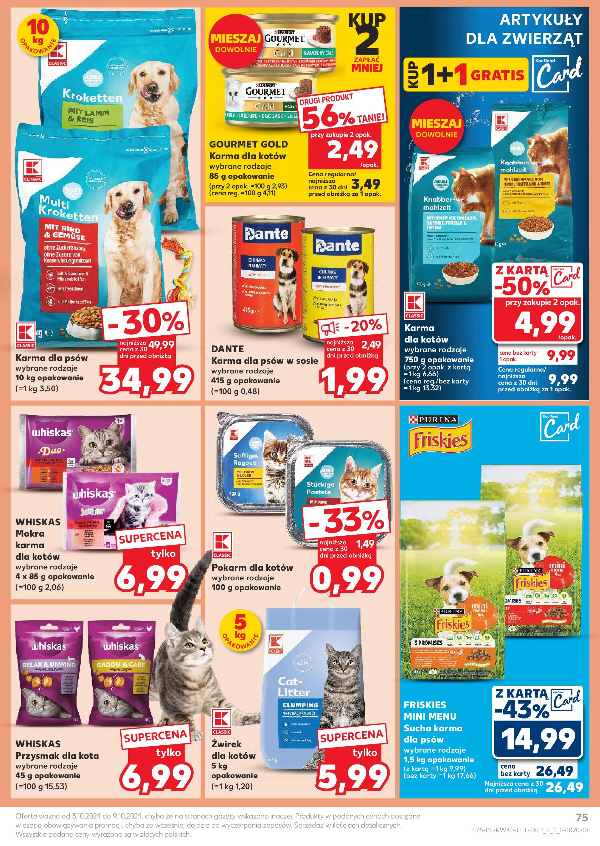 Kaufland gazetka od 03.10.2024 - od jutra PDF | Strona: 75 | Produkty: Karta, Karma dla kotów, Karma dla psów