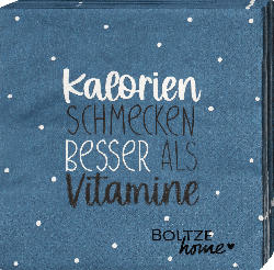 BOLTZE Servietten "Kalorien SCHMECKEN BESSER ALS Vitamine", blau (33x33 cm)