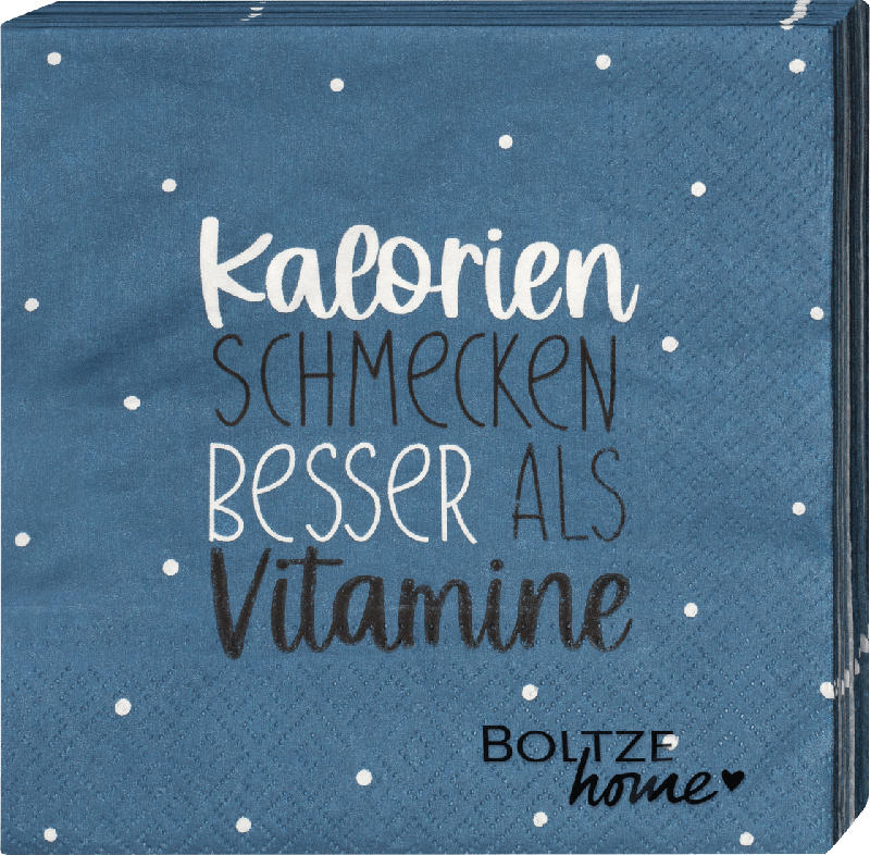 BOLTZE Servietten "Kalorien SCHMECKEN BESSER ALS Vitamine", blau (33x33 cm)