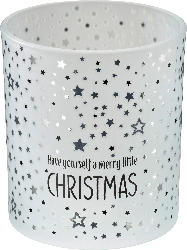 BOLTZE Kerzenhalter aus Glas "Have yourself a merry little CHRISTMAS", weiß-silber-schwarz