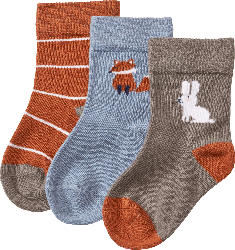 ALANA Socken mit Ringeln + Tier-Motiv, braun + blau, Gr. 23/26