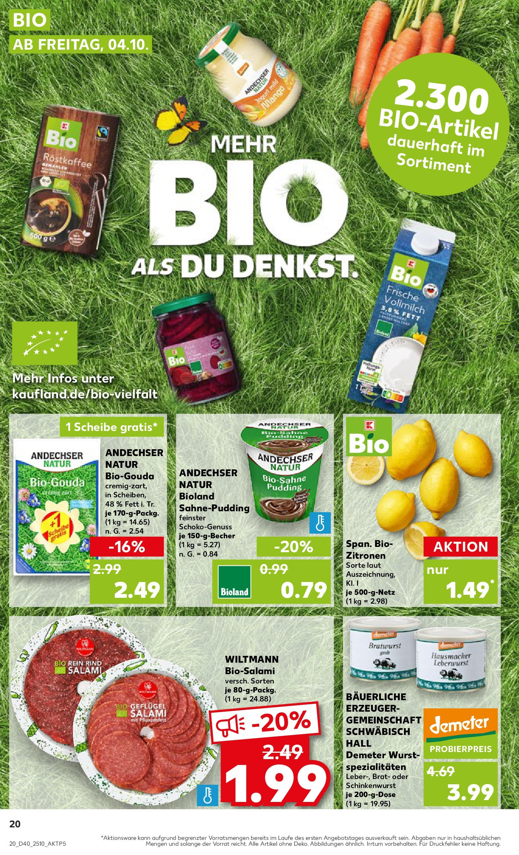 Kaufland Prospekt 	 (ab 04.10.2024) » Angebote Online zum Blättern | Seite: 20 | Produkte: Bratwurst, Pudding, Wurst, Salami