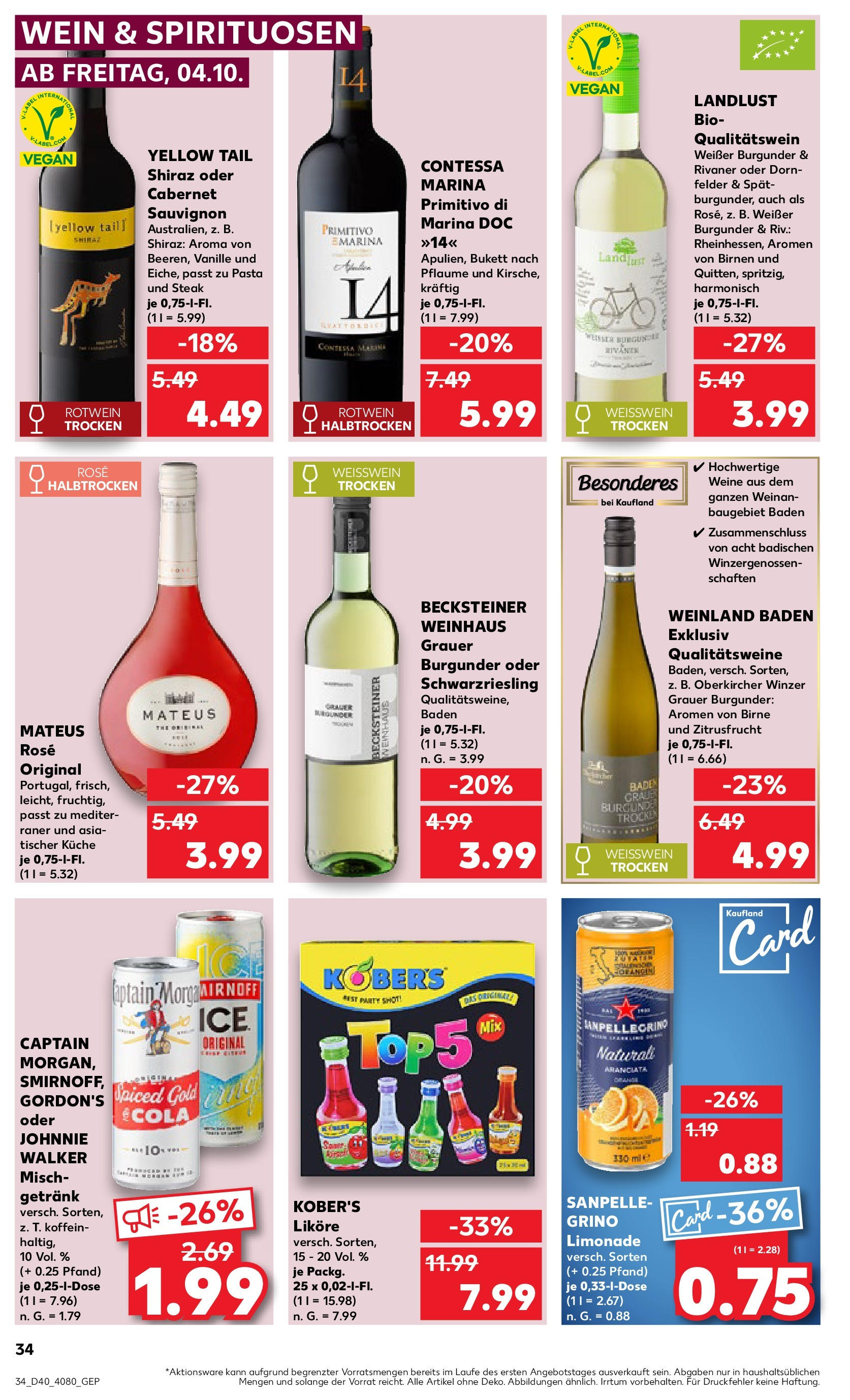 Kaufland Prospekt 	 (ab 04.10.2024) » Angebote Online zum Blättern | Seite: 34 | Produkte: Weißwein, Rotwein, Küche, Limonade