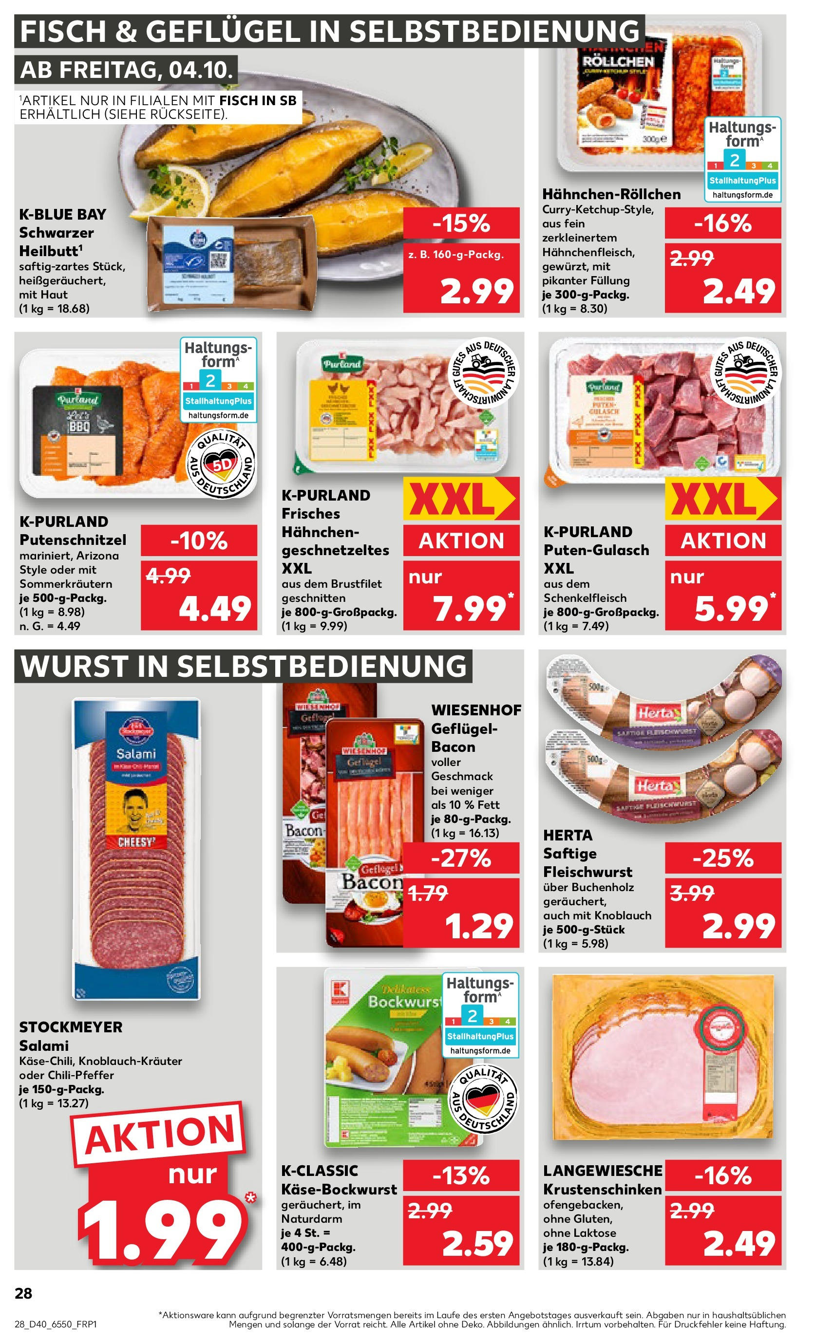 Kaufland - Kiel (ab 04.10.2024) » Angebote Online zum Blättern | Seite: 28 | Produkte: Putenschnitzel, Wurst, Knoblauch, Salami