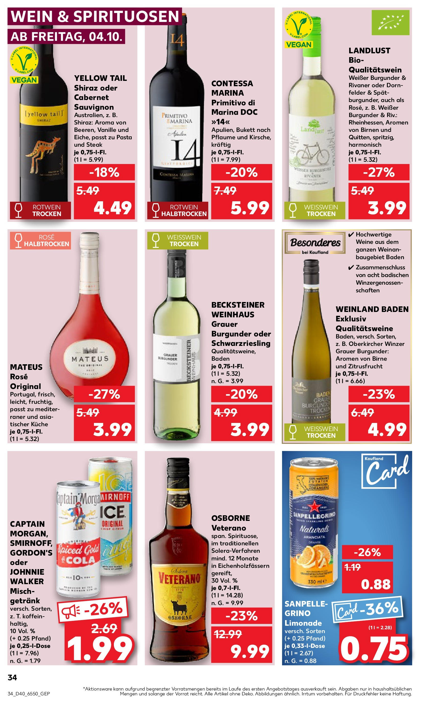 Kaufland - Kiel (ab 04.10.2024) » Angebote Online zum Blättern | Seite: 34 | Produkte: Osborne, Weißwein, Küche, Birne