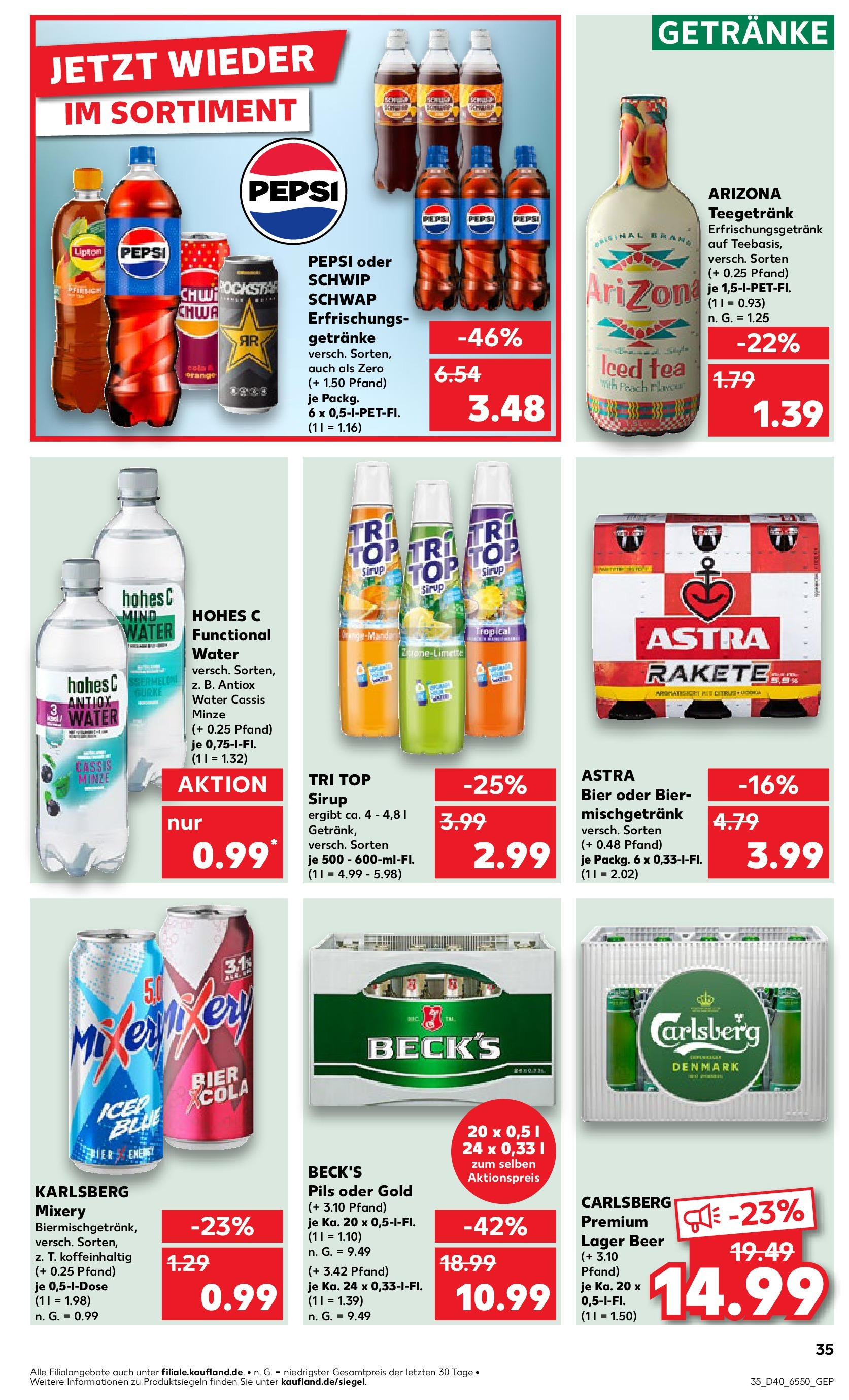 Kaufland - Kiel (ab 04.10.2024) » Angebote Online zum Blättern | Seite: 35 | Produkte: Energy, Bier, Sirup, Pepsi