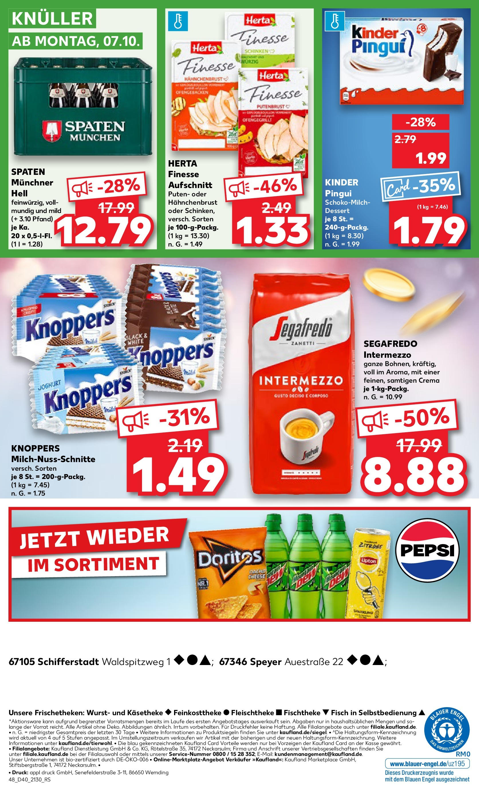 Kaufland Prospekt 	 (ab 04.10.2024) » Angebote Online zum Blättern | Seite: 48 | Produkte: Fisch, Knoppers, Pepsi, Segafredo