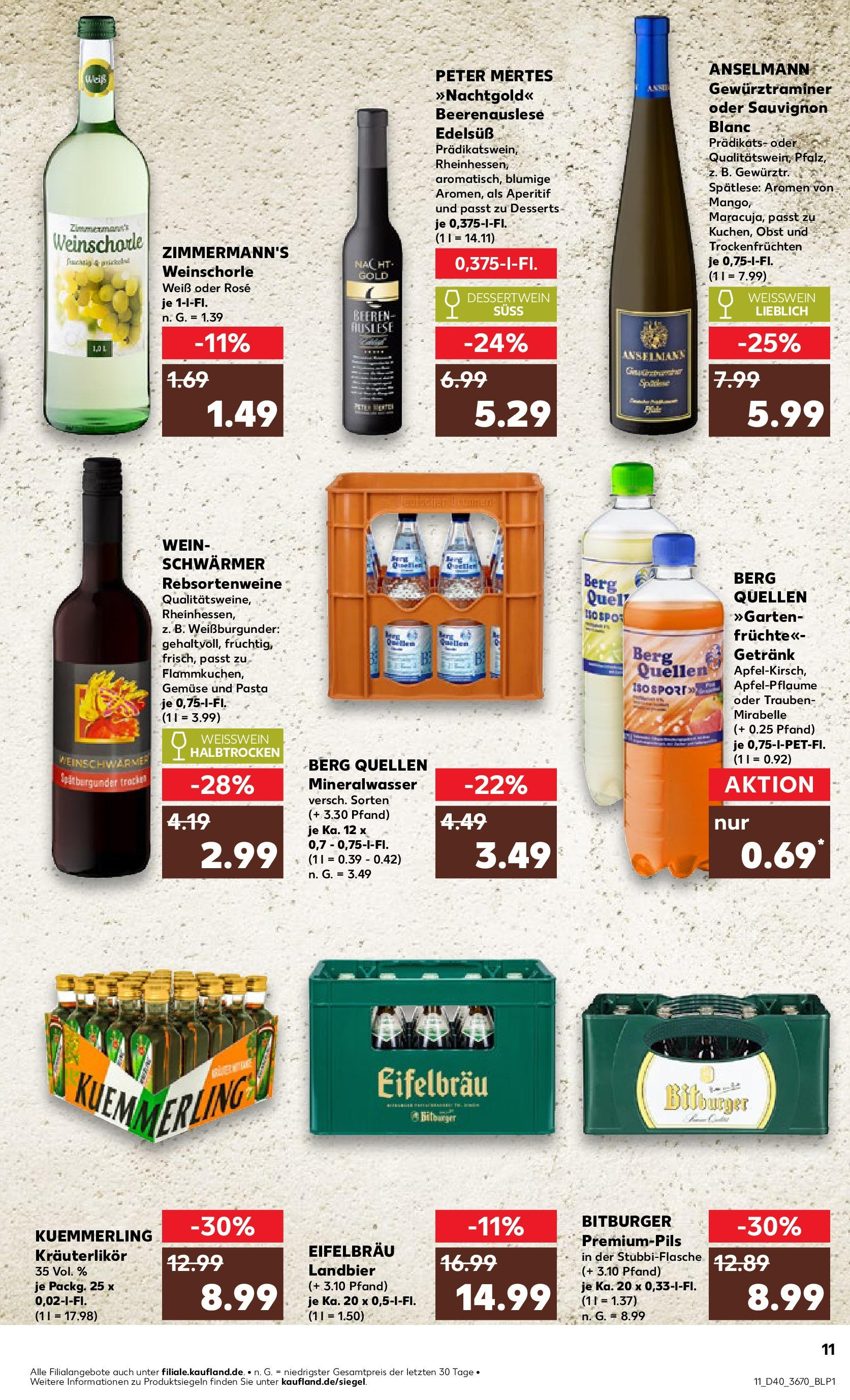 Kaufland - Speyer (ab 04.10.2024) » Angebote Online zum Blättern | Seite: 11 | Produkte: Weinschorle, Gemüse, Obst, Kuemmerling