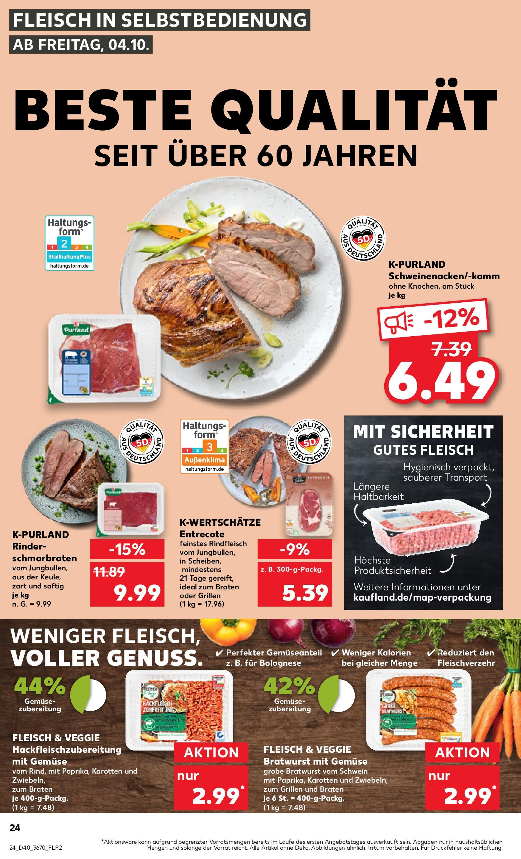 Kaufland - Speyer (ab 04.10.2024) » Angebote Online zum Blättern | Seite: 24 | Produkte: Bratwurst, Gemüse, Fleisch, Hackfleisch