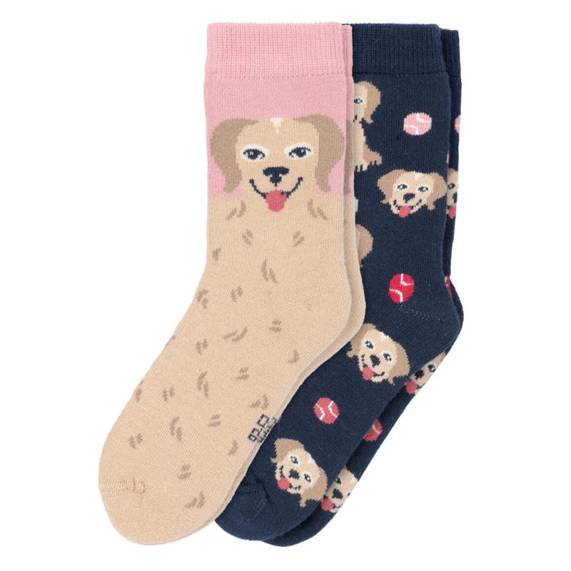 2 Paar Mädchen Stoppersocken mit Hunde-Motiv