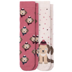 2 Paar Mädchen Frottee-Socken mit Hunde-Print