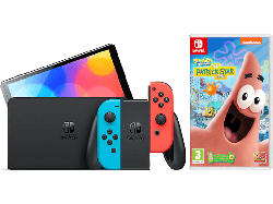 Nintendo Switch Neonrot/Neonblau (OLED Modell) + Spongebob Schwammkopf: Das Patrick Star Spiel; Nintendo Switch OLED Modell----Spielekonsole