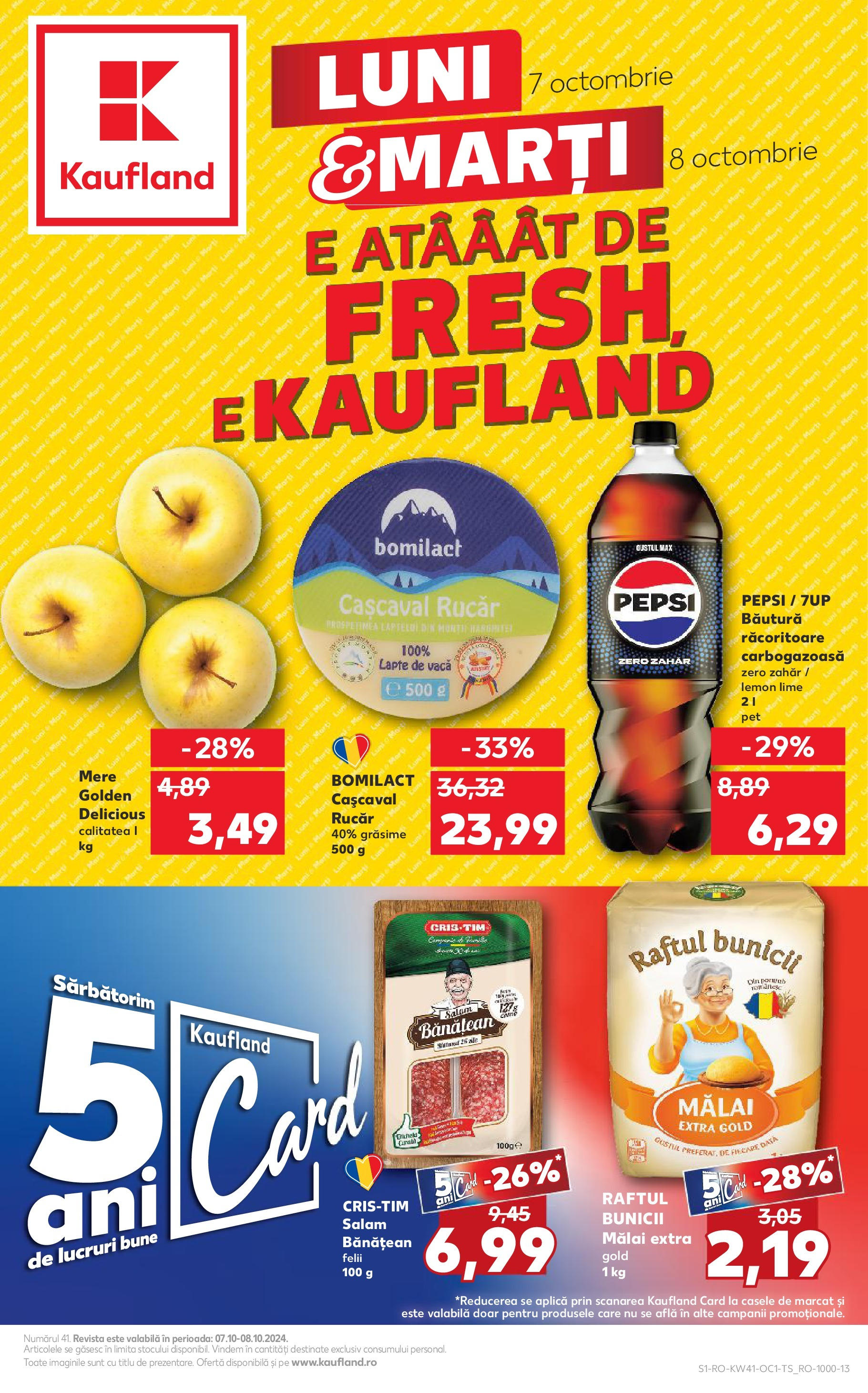 Kaufland - Craiova 07.10.2024 - Revista si Oferta | Pagină: 1 | Produse: Cașcaval, Salam, Mere, Mălai