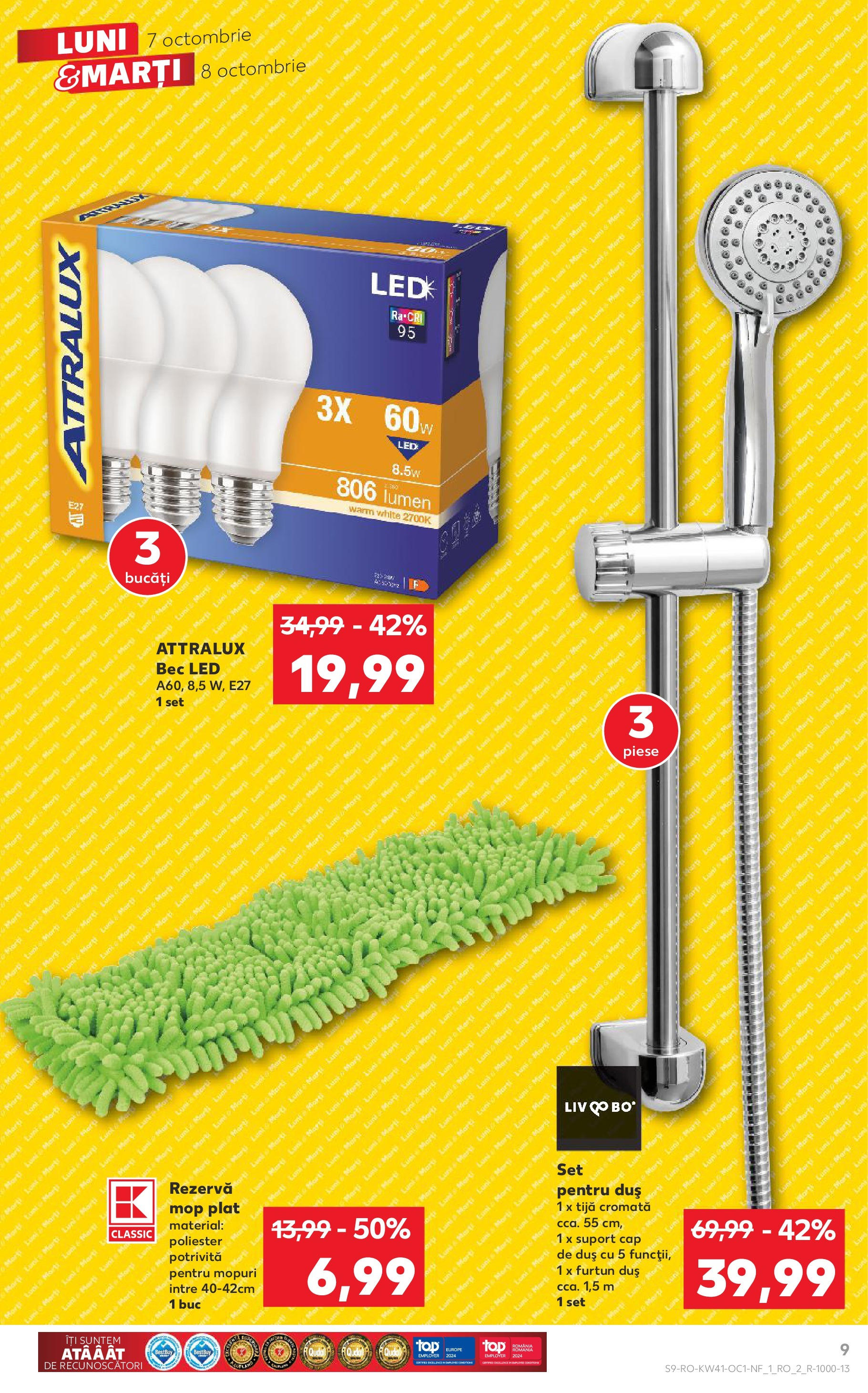 Kaufland - Craiova 07.10.2024 - Revista si Oferta | Pagină: 9 | Produse: Bec, Mop, Duș