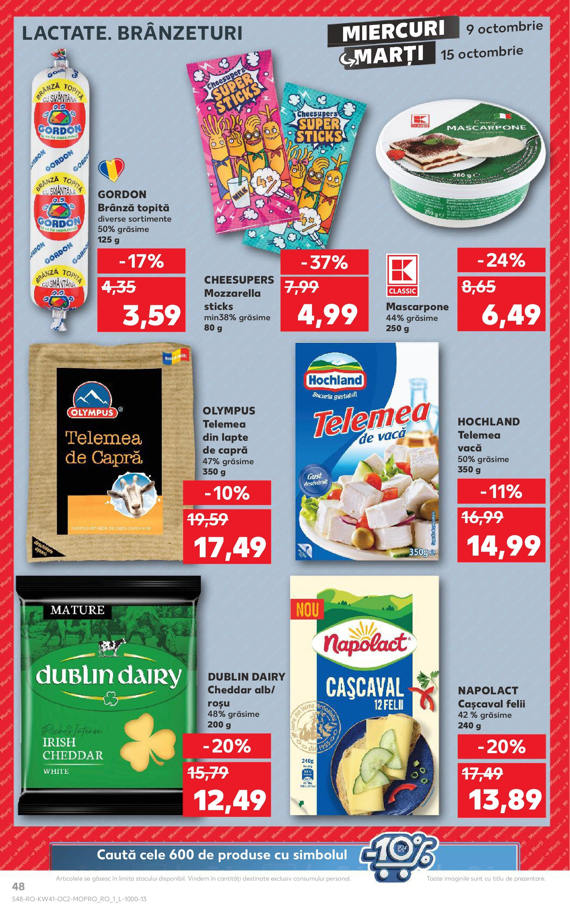 Catalog Kaufland - Bucureşti 09.10.2024 - Revista si Oferta | Pagină: 48 | Produse: Cașcaval, Mozzarella, Lapte, Brânză