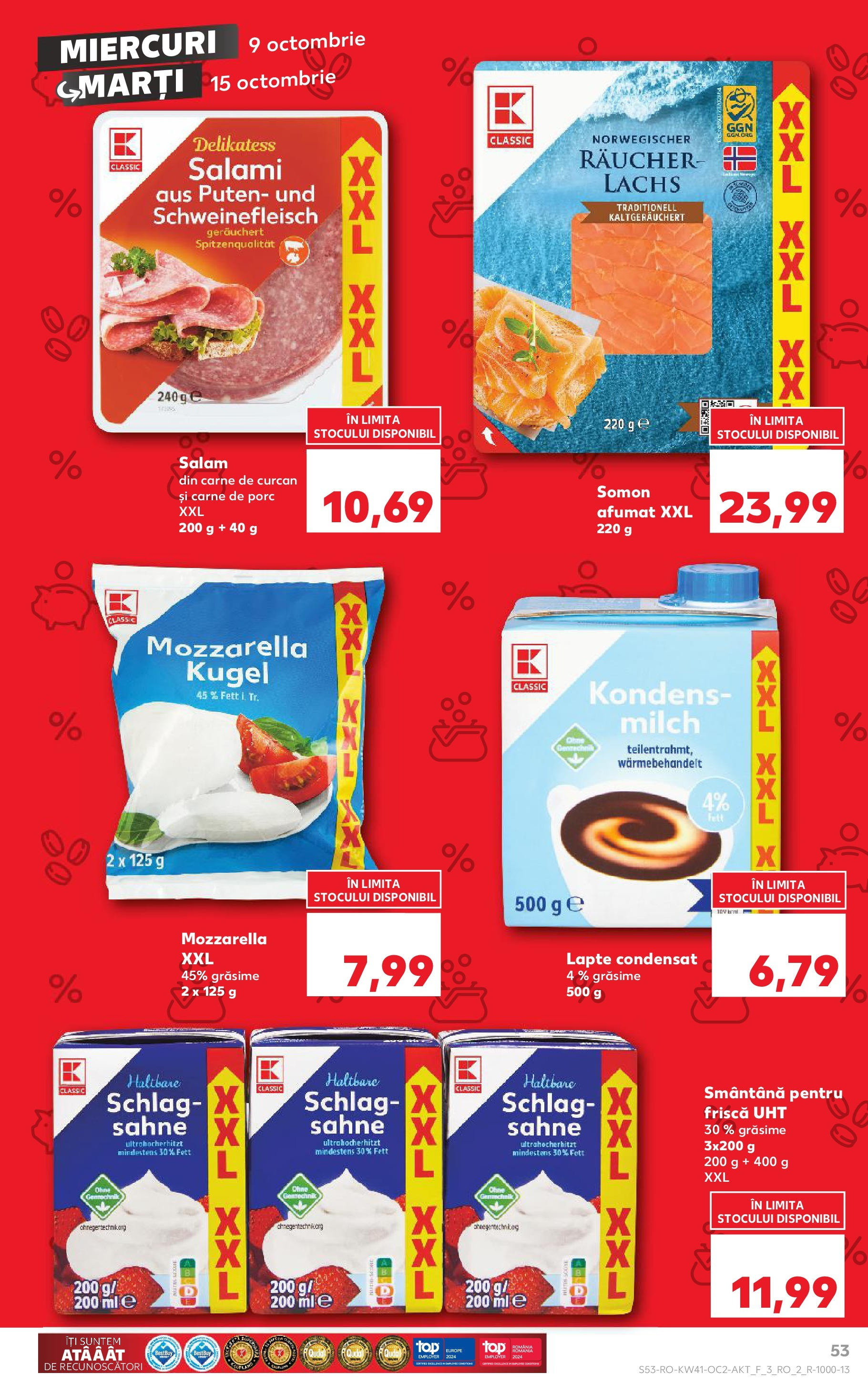 Catalog Kaufland - Bucureşti 09.10.2024 - Revista si Oferta | Pagină: 53 | Produse: Mozzarella, Lapte, Salam, Smântână