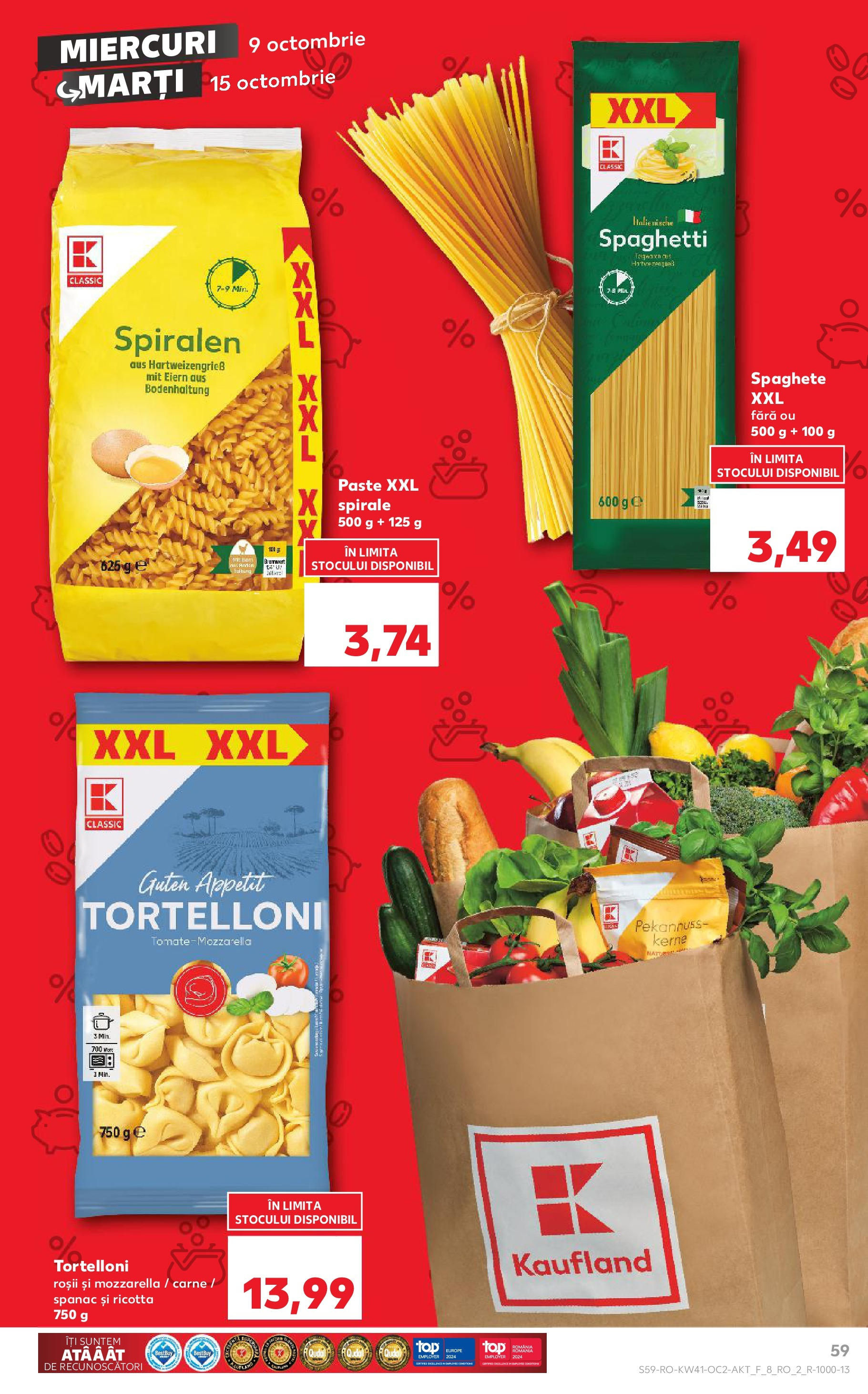 Catalog Kaufland - Bucureşti 09.10.2024 - Revista si Oferta | Pagină: 59 | Produse: Mozzarella, Roșii, Paste