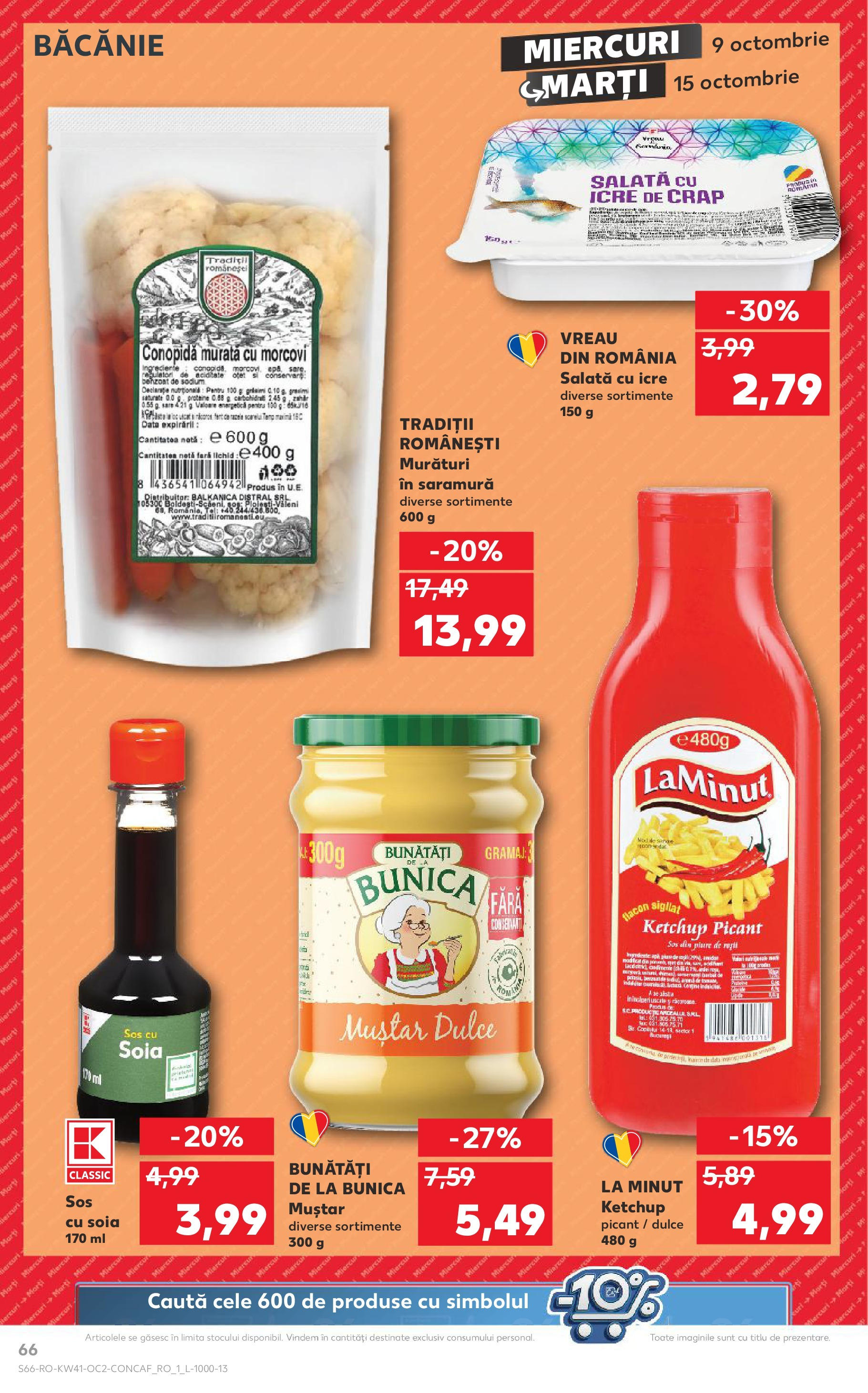 Catalog Kaufland - Bucureşti 09.10.2024 - Revista si Oferta | Pagină: 66 | Produse: Morcovi, Salată cu icre, Sos, Sare