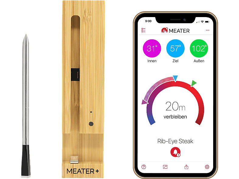 MEATER 6822795 Fleischthermometer, Edelstahl