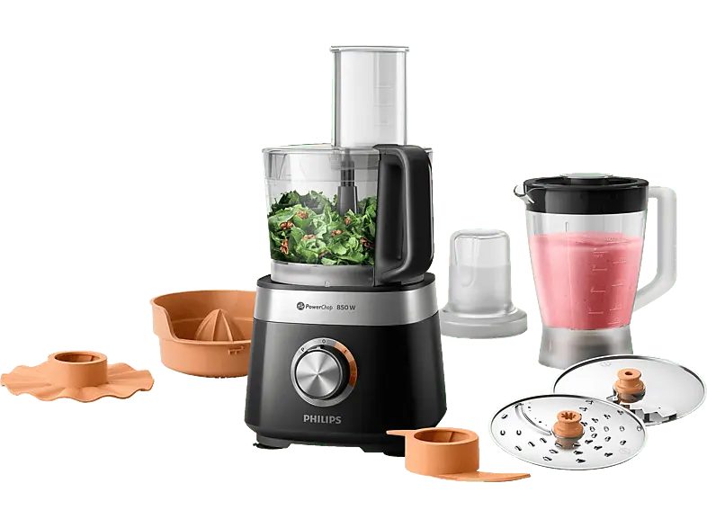 Philips Küchenmaschine HR7530/10 Food Prozessor 850, schwarz Schwarz (Rührschüsselkapazität: 2,1 l, 850 Watt)