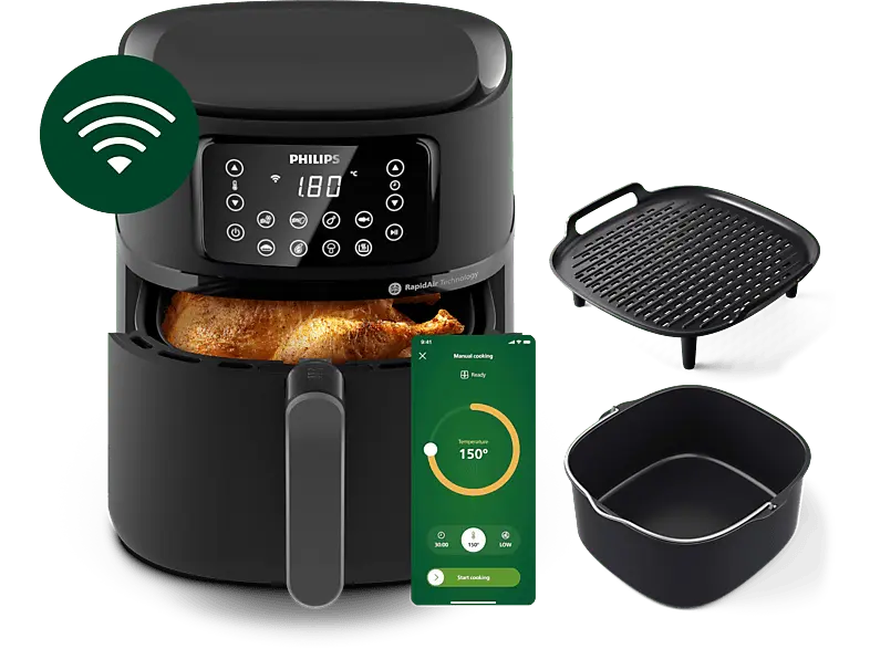 Philips XXL 5000 Series HD9285/96 Airfryer 7.2l, bis zu 6 Portionen Heißluftfritteuse mit der NutriU App (1,4 kg, 2000 Watt, Schwarz)
