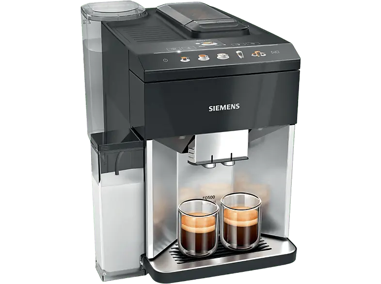 Siemens TQ515D03 EQ500 Kaffeevollautomat (Edelstahl, Klavierlack schwarz, Keramikmahlwerk, 15 bar, integrierter Milchbehälter)