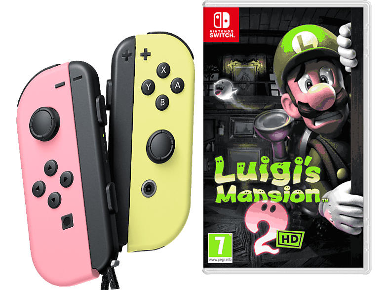 Nintendo Switch Joy-Con (pastell-rosa, pastell-gelb) + Luigi's Mansion 2 HD; Controller