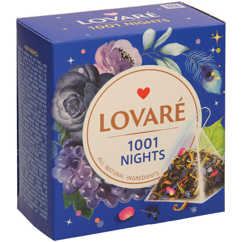 Lovare-1001 Nights - Aromatisierte Teemischung mit Traubengeschmack, in Pyramidenbeuteln.