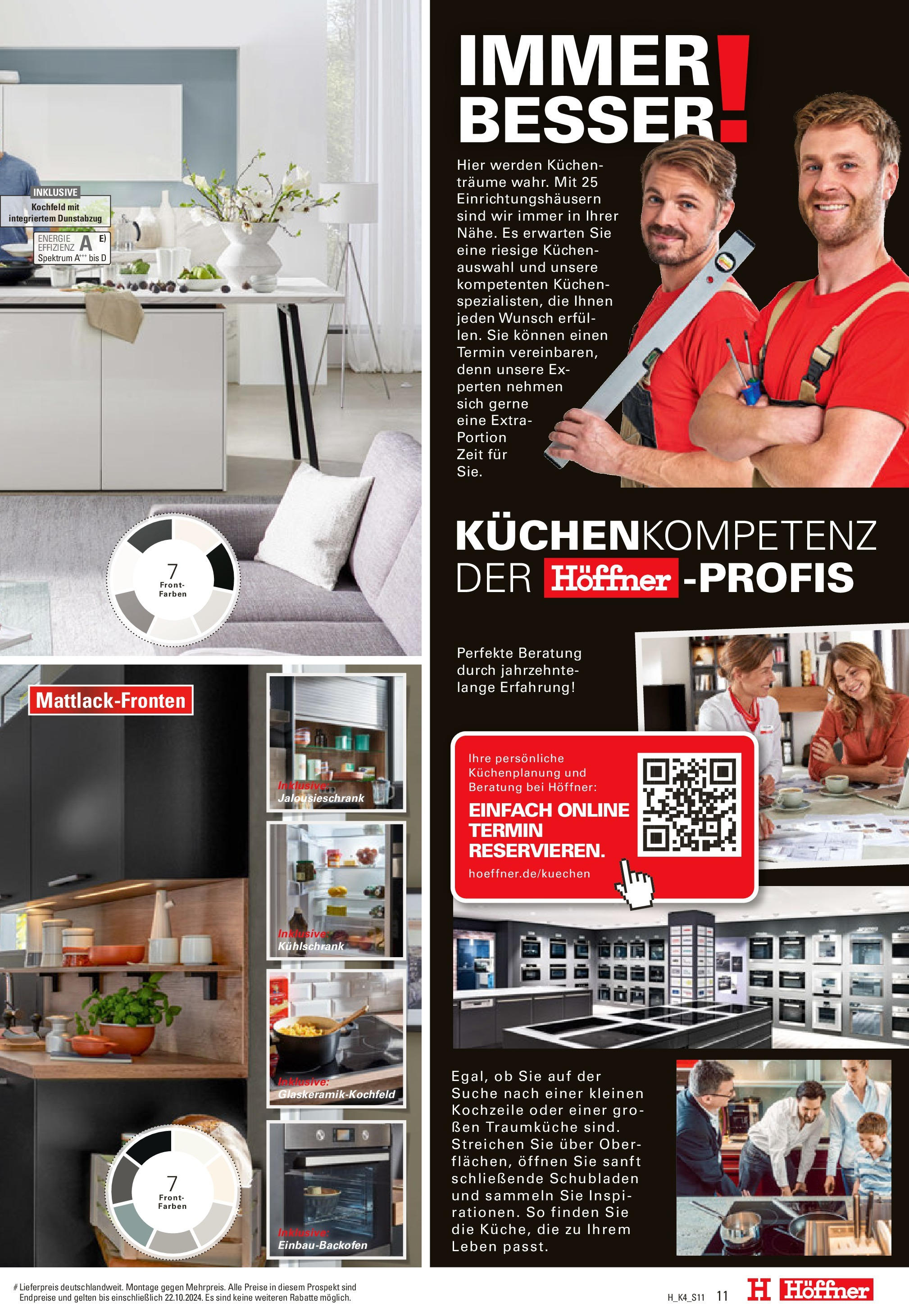 Höffner Küchenprofi / Erfurt-Waltersleben  (ab 09.10.2024) zum Blättern | Seite: 11 | Produkte: Kühlschrank, Kochfeld, Dunstabzug, Kuchen