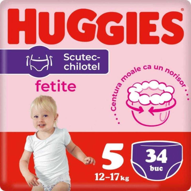 Scutece chiloțel pentru fetițe numărul 5, 12-17 kg