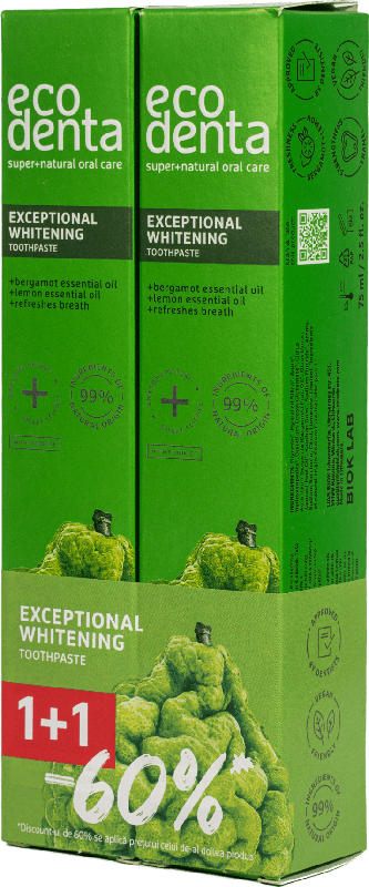 Pachet promotional special - 2x Pasta de dinti pentru albire cu bergamot, uleiuri de lamaie si Kalident