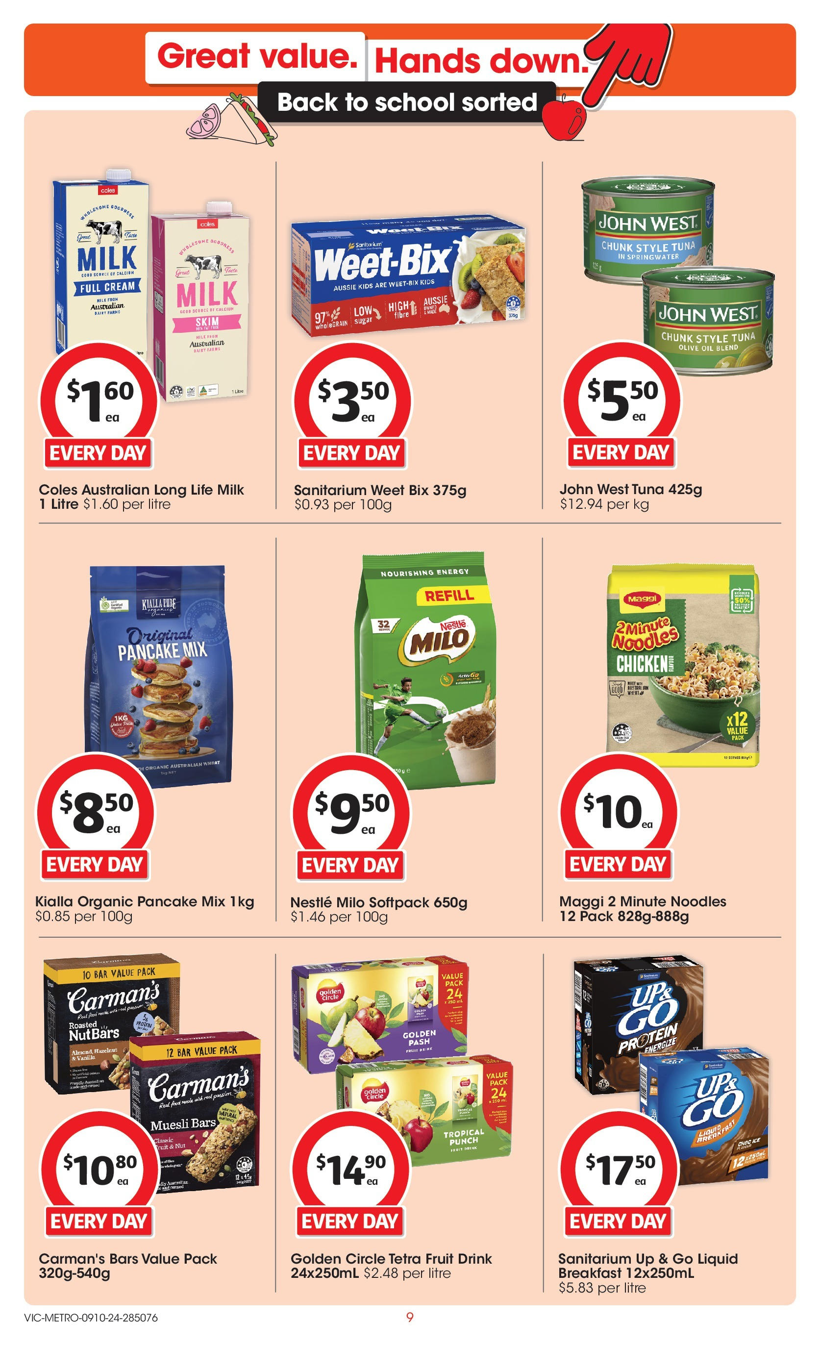 ﻿﻿Coles catalogue valid from 09/10/2024 > Online Australia | Page: 9 | Products: Milk, Cream, Sugar, Up & go