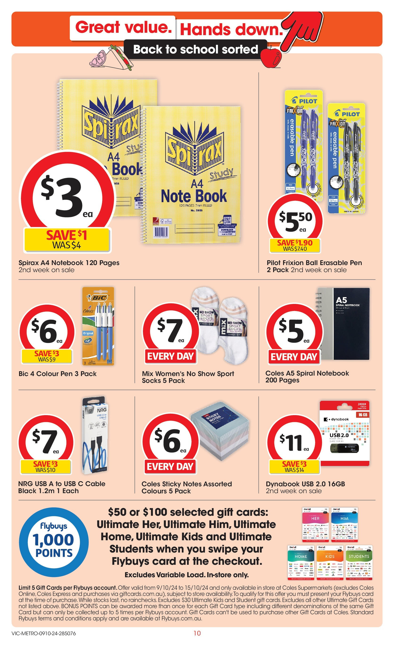 ﻿﻿Coles catalogue valid from 09/10/2024 > Online Australia | Page: 10 | Products: Socks, Notebook, Cable, Usb