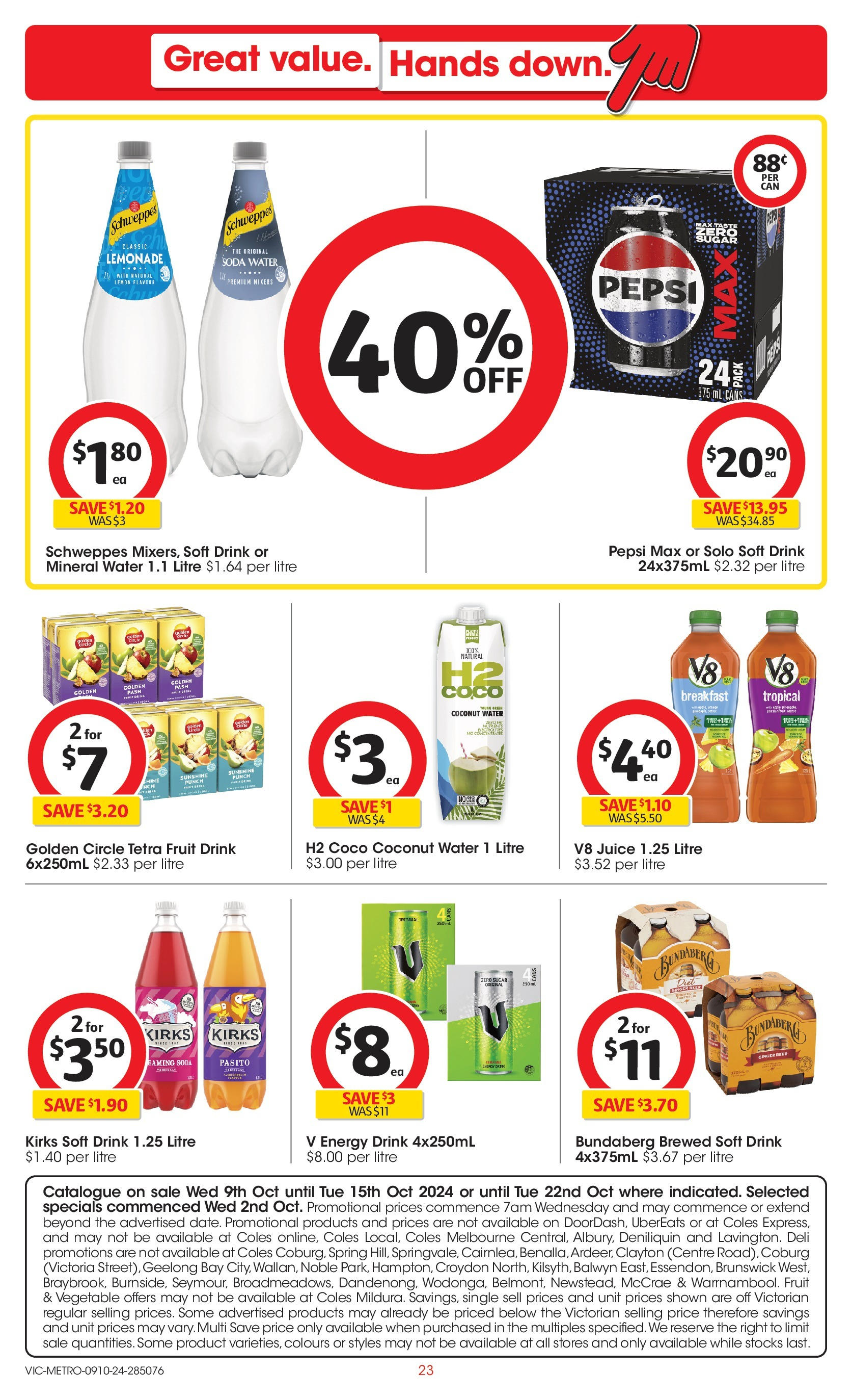 ﻿﻿Coles catalogue valid from 09/10/2024 > Online Australia | Page: 23 | Products: Energy drink, Juice, Pepsi, Pepsi Max