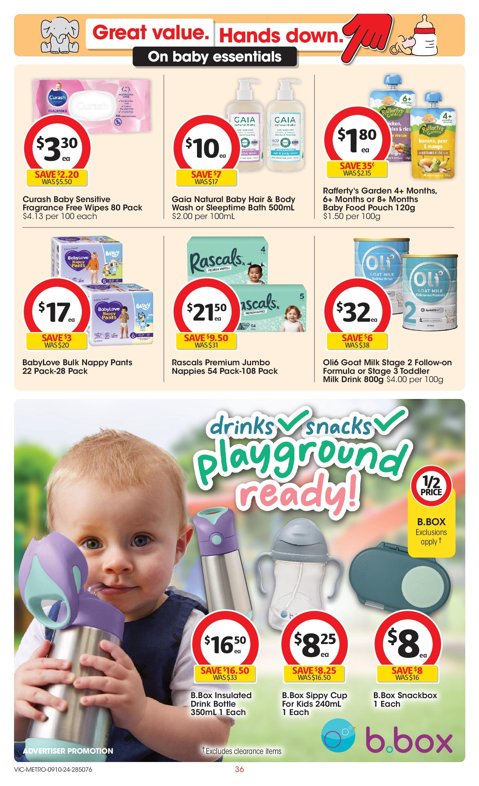 ﻿﻿Coles catalogue valid from 09/10/2024 > Online Australia | Page: 36 | Products: Rice, Nappies, Baby food, Pear