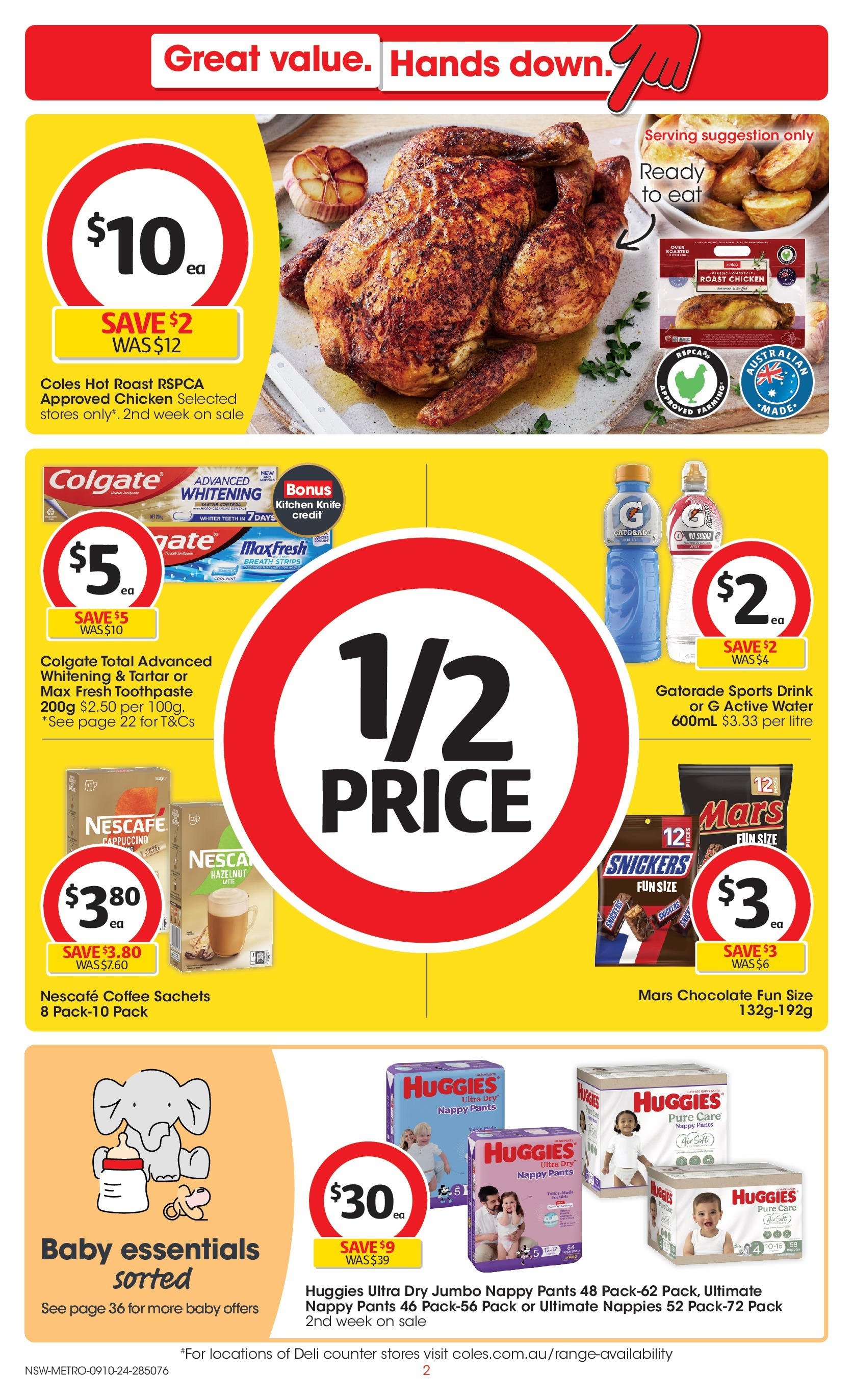 ﻿﻿Coles catalogue valid from 09/10/2024 > Online Australia | Page: 2 | Products: Nappies, Toothpaste, Pants, Nescafe