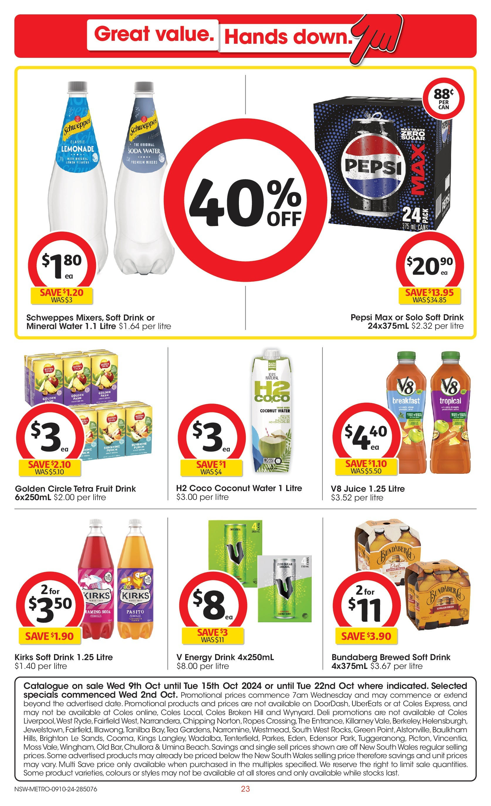 ﻿﻿Coles catalogue valid from 09/10/2024 > Online Australia | Page: 23 | Products: Tea, Water, Lemon, Pepsi Max