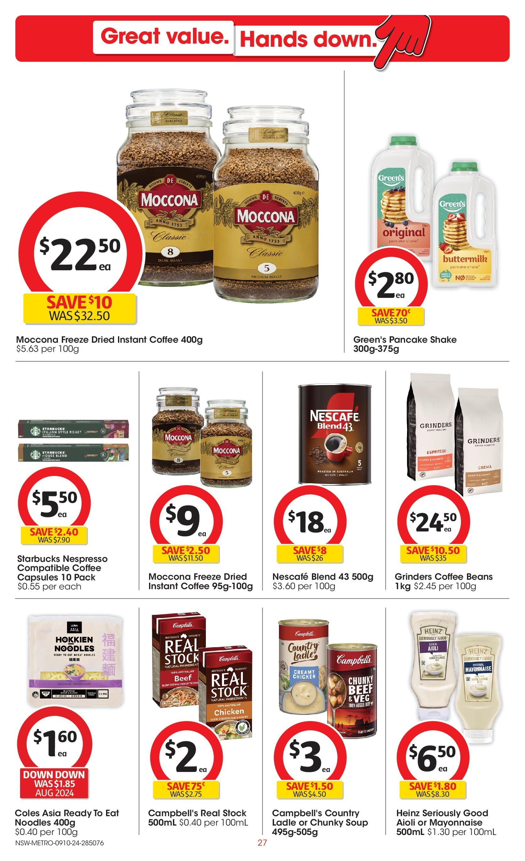 ﻿﻿Coles catalogue valid from 09/10/2024 > Online Australia | Page: 27 | Products: Chicken, Noodles, Mayonnaise, Moccona