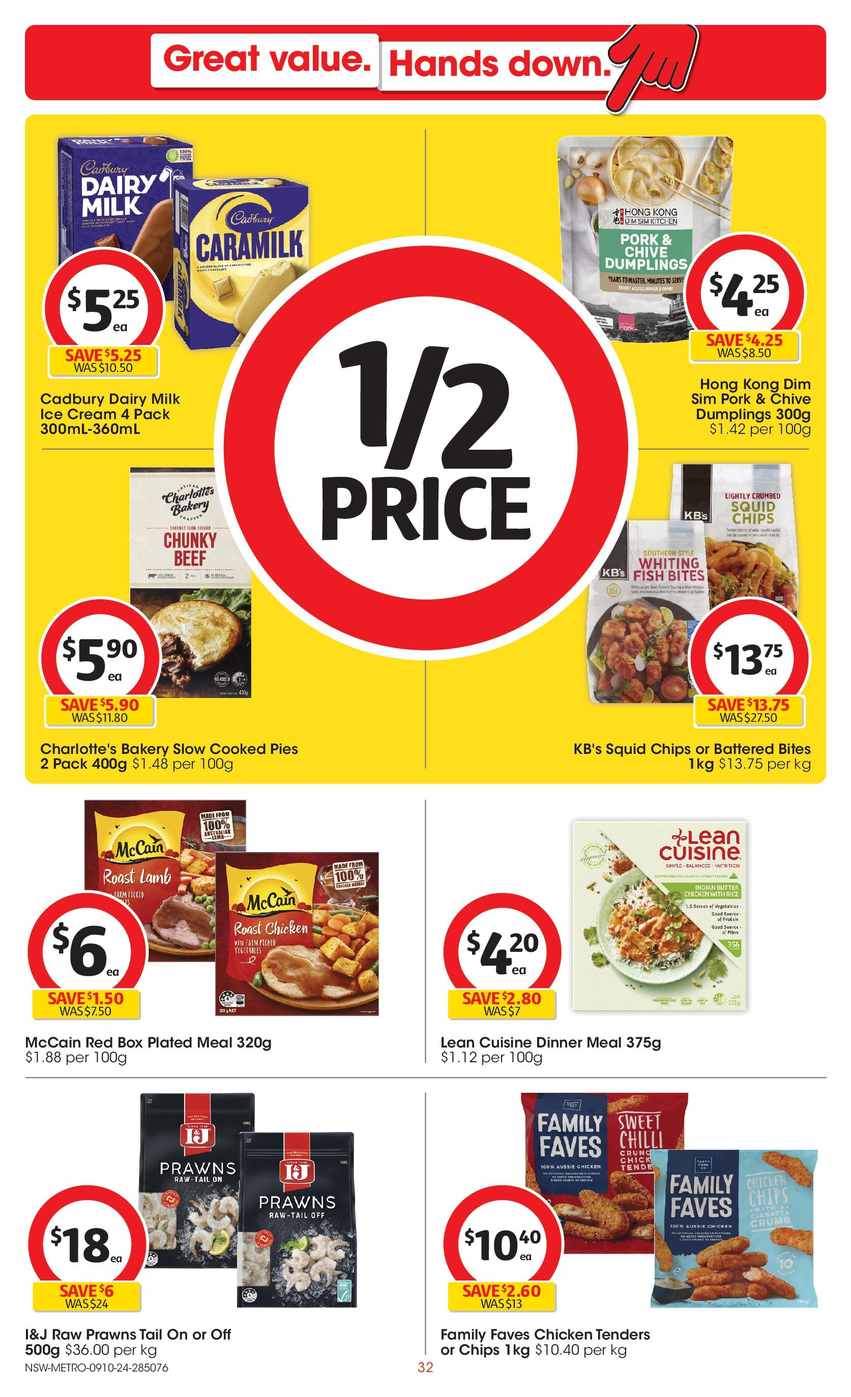 ﻿﻿Coles catalogue valid from 09/10/2024 > Online Australia | Page: 32 | Products: Box, Fish, Vegetables, Pies