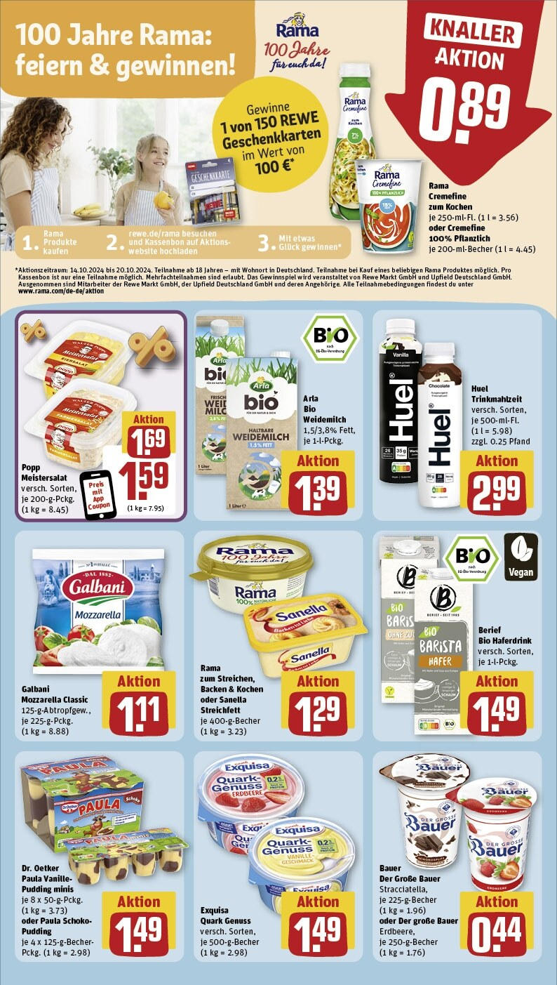 Rewe - Nordhorn, Friedrich-Ebert-Straße 2 (ab 14.10.2024) zum Blättern » Angebote | Seite: 11 | Produkte: Mozzarella, Pudding, Exquisa, Sanella