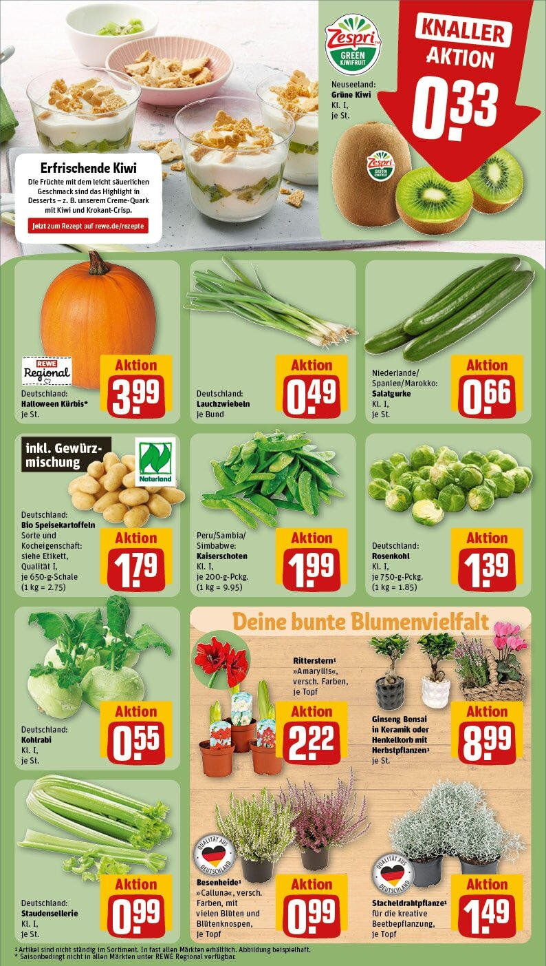 Rewe - Berlin / Pankow, Neumannstraße 1 (ab 14.10.2024) zum Blättern » Angebote | Seite: 7 | Produkte: Kohlrabi, Kiwi