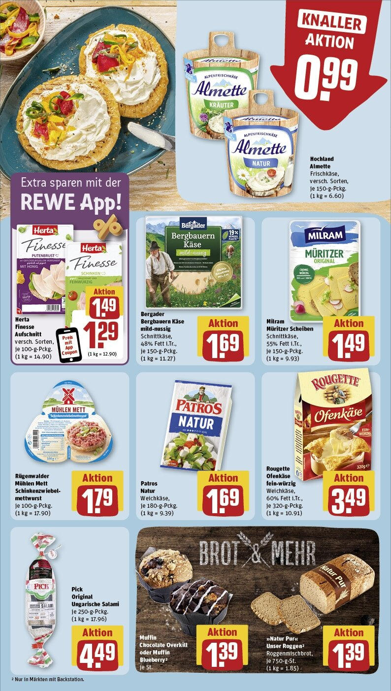 Rewe - Berlin / Pankow, Neumannstraße 1 (ab 14.10.2024) zum Blättern » Angebote | Seite: 16 | Produkte: Almette, Patros, Salami, Schinken