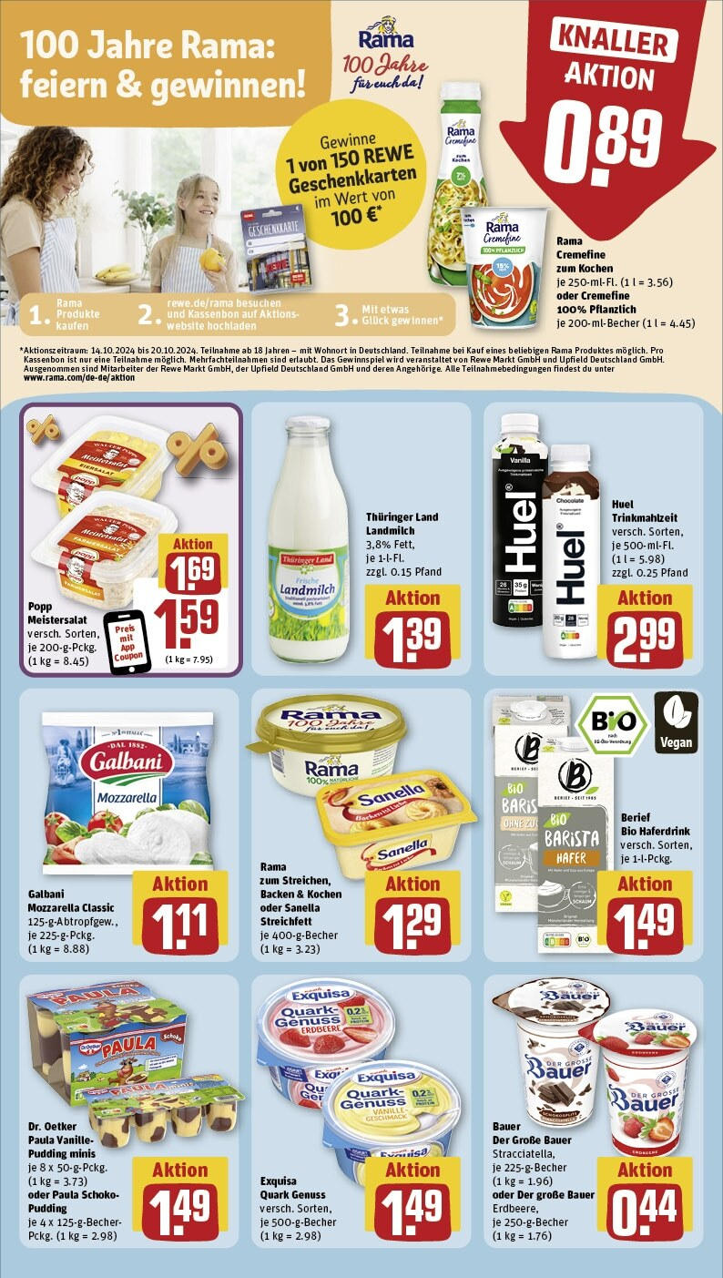 Rewe - Berlin / Pankow, Neumannstraße 1 (ab 14.10.2024) zum Blättern » Angebote | Seite: 17 | Produkte: Rama, Quark, Mozzarella, Haferdrink