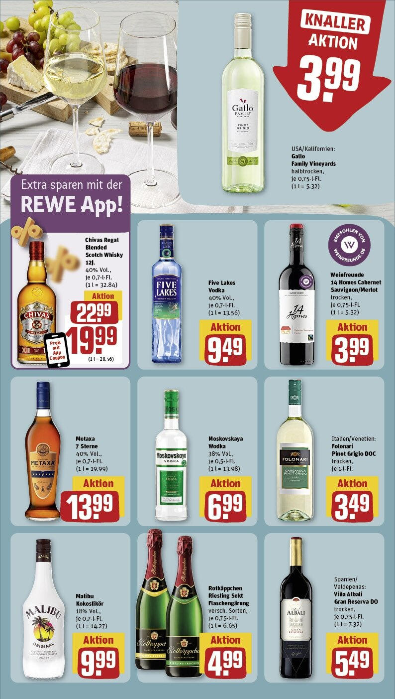 Rewe - Berlin / Pankow, Neumannstraße 1 (ab 14.10.2024) zum Blättern » Angebote | Seite: 21 | Produkte: Whisky, Metaxa, Rotkäppchen, Wodka