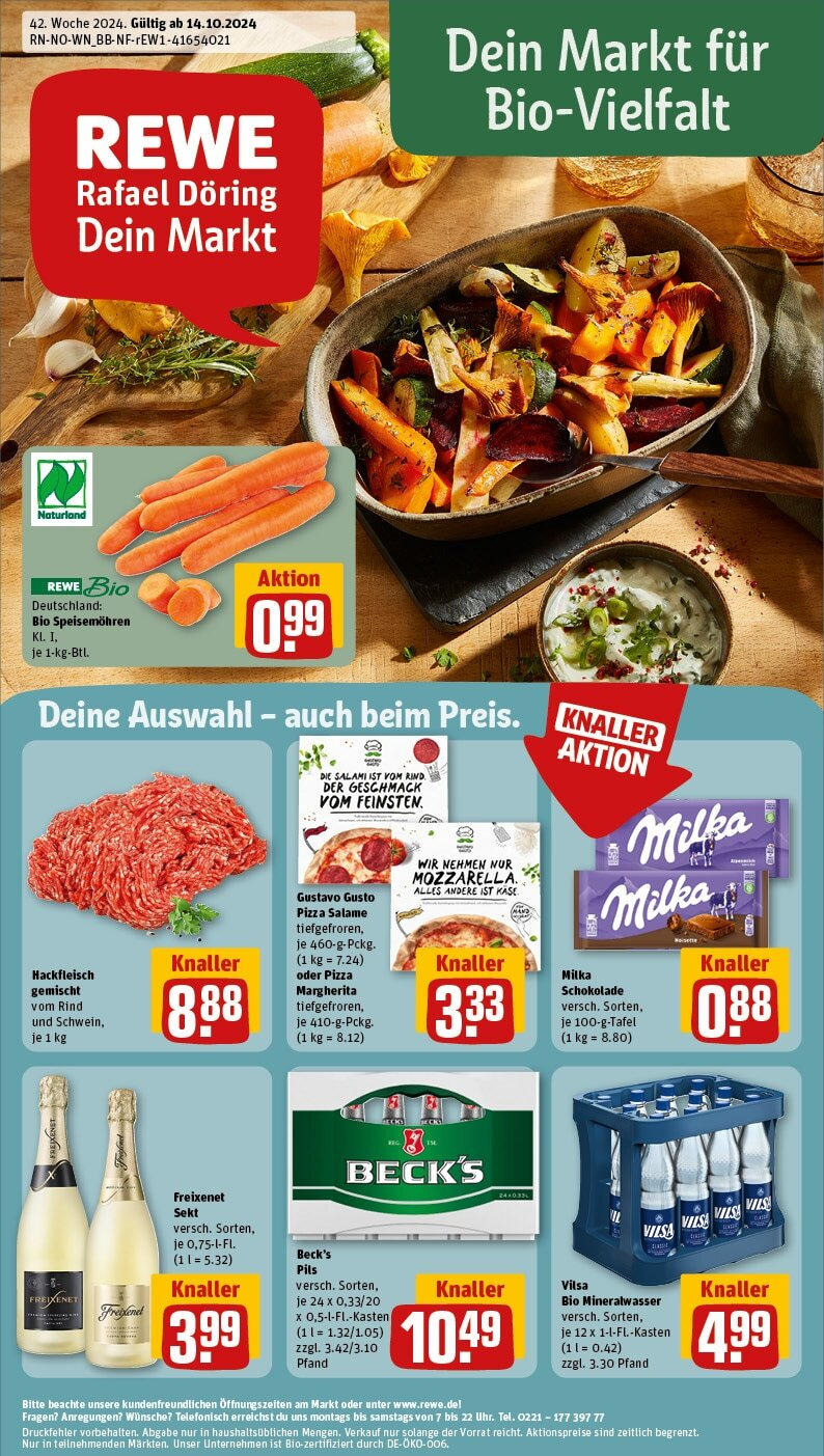 Rewe - Nordhorn, Friedrich-Ebert-Straße 2 (ab 14.10.2024) zum Blättern » Angebote | Seite: 1 | Produkte: Gustavo gusto, Käse, Pils, Pizza