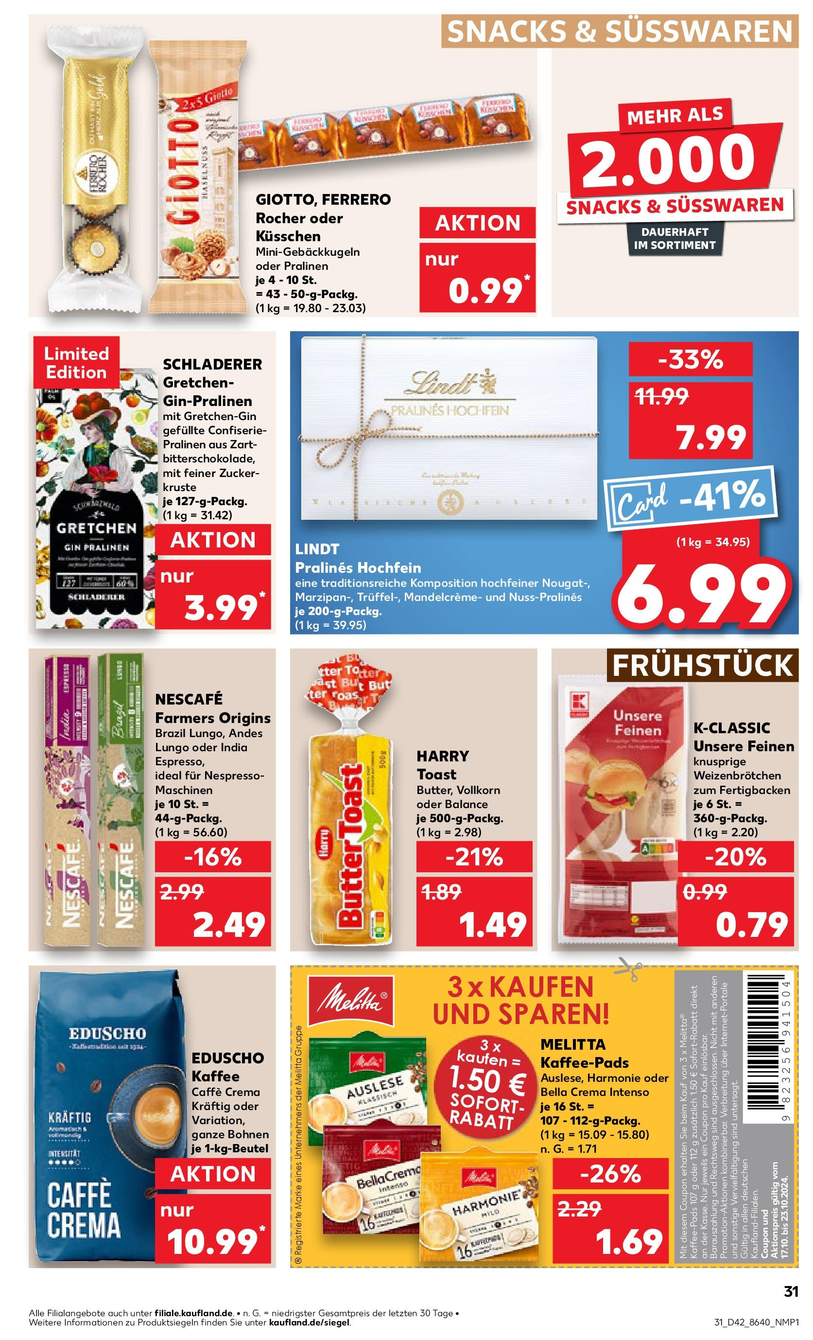 Kaufland - Nordrhein - Westfalen  (ab 17.10.2024) » Angebote Online zum Blättern | Seite: 31 | Produkte: Melitta, Melitta kaffee, Butter, Gin