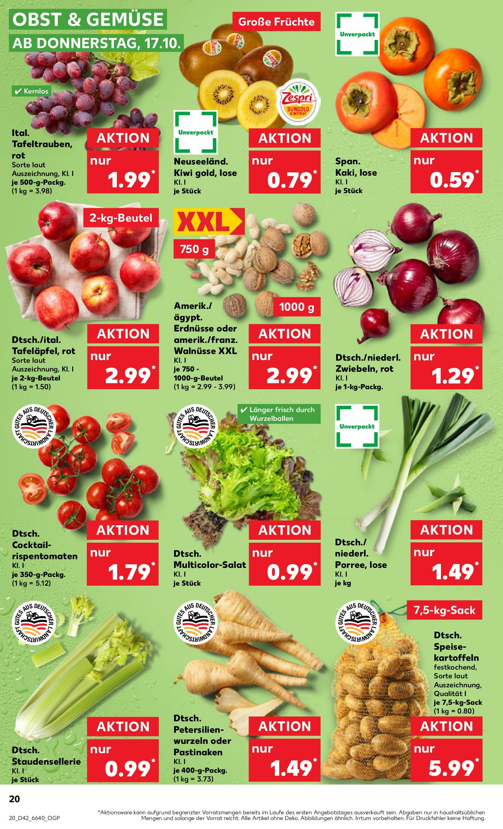 Kaufland - Baden-Württemberg  (ab 17.10.2024) » Angebote Online zum Blättern | Seite: 20 | Produkte: Erdnüsse, Kartoffeln, Obst, Kiwi